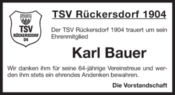 Traueranzeige von Karl Bauer von Pegnitz-Zeitung